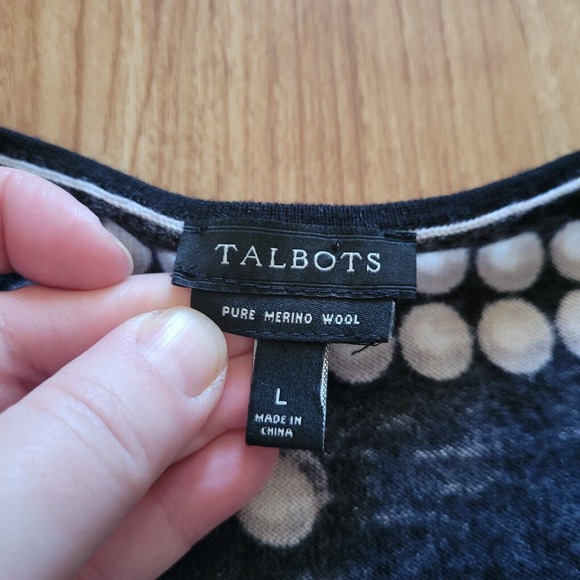 Talbots Sweater Top Shirt Womens Large Black White Polka Dot Merino Wool Career - Picture 4 of 10